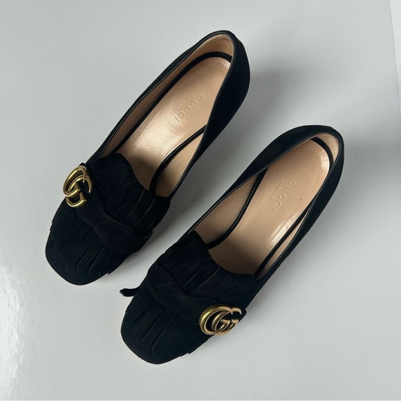 Gucci Marmont Black Fringed Suede Loafers 37.5 - Picture 7 of 12